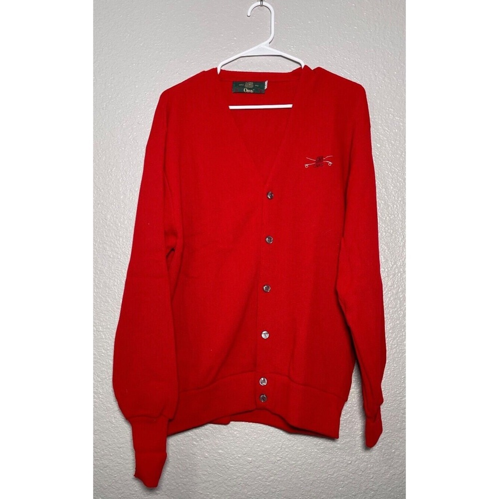 Orvis Cardigan Sweater Men's Large Red Fly Fishing Mr. Rodgers Grandpa‎ USA VTG.